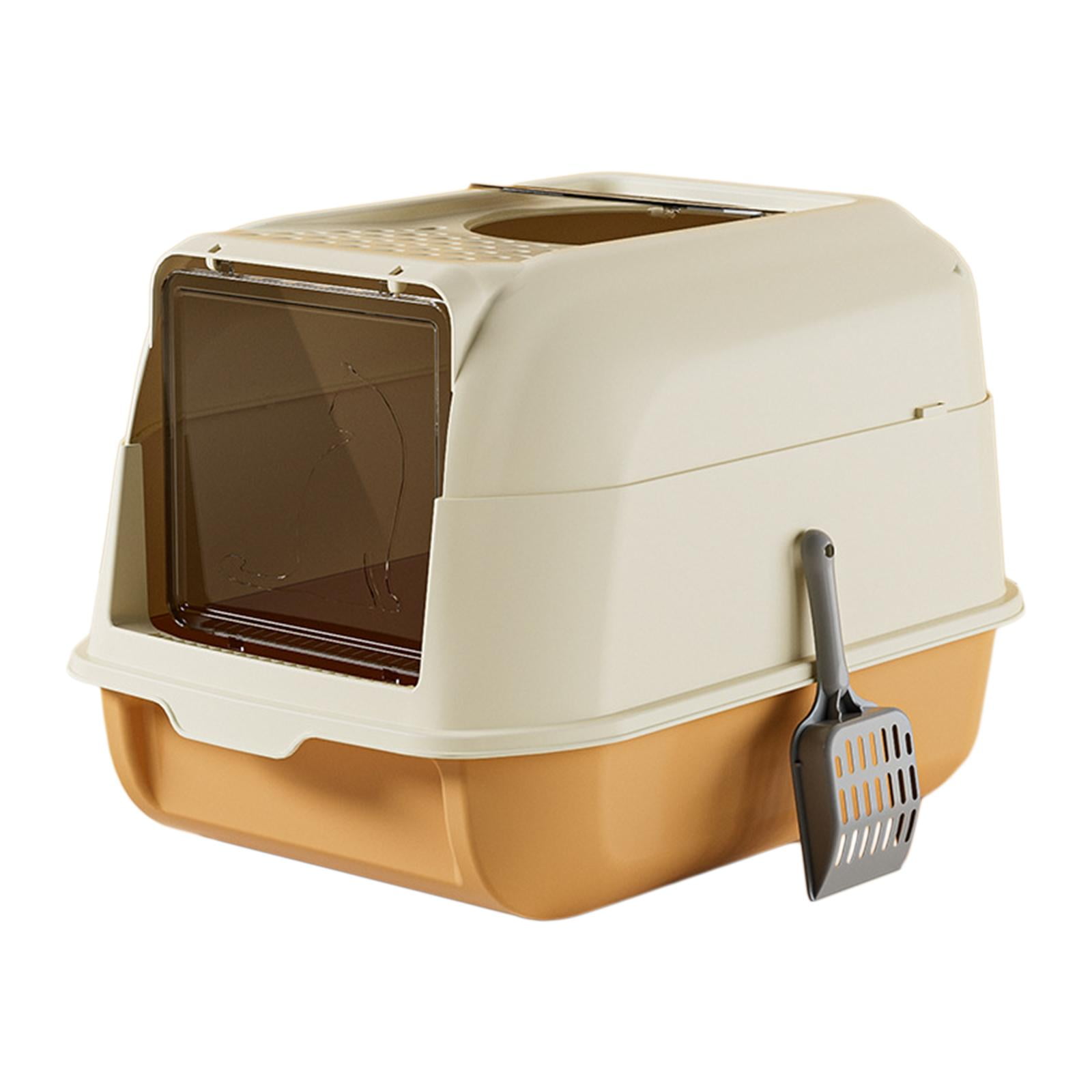 Bvdfgk Cat Litter Box with Lid Cat Litter Tray Fully Enclosed Hooded Covered Litter Pan Orange