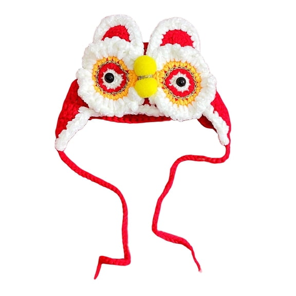 Bvdfgk Chinese New Year Pet Hat Decorative Knitted Head Cover Clothing Winter Warm Lion M