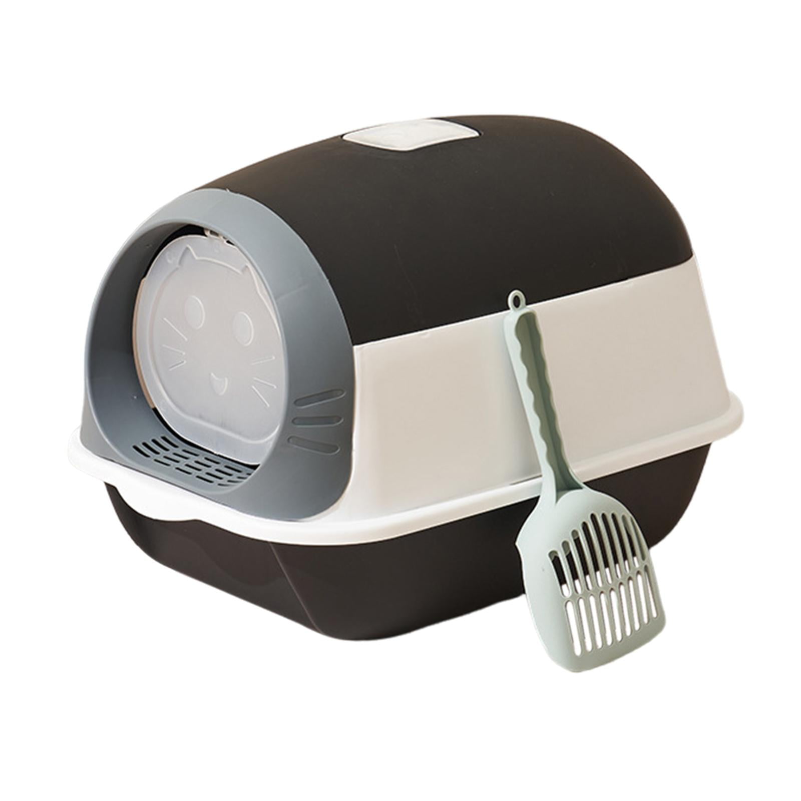 Bvdfgk Enclosed Cat Toilet for Indoor Cats, Hooded Cat Litter Box with Front Door Kitty Black White