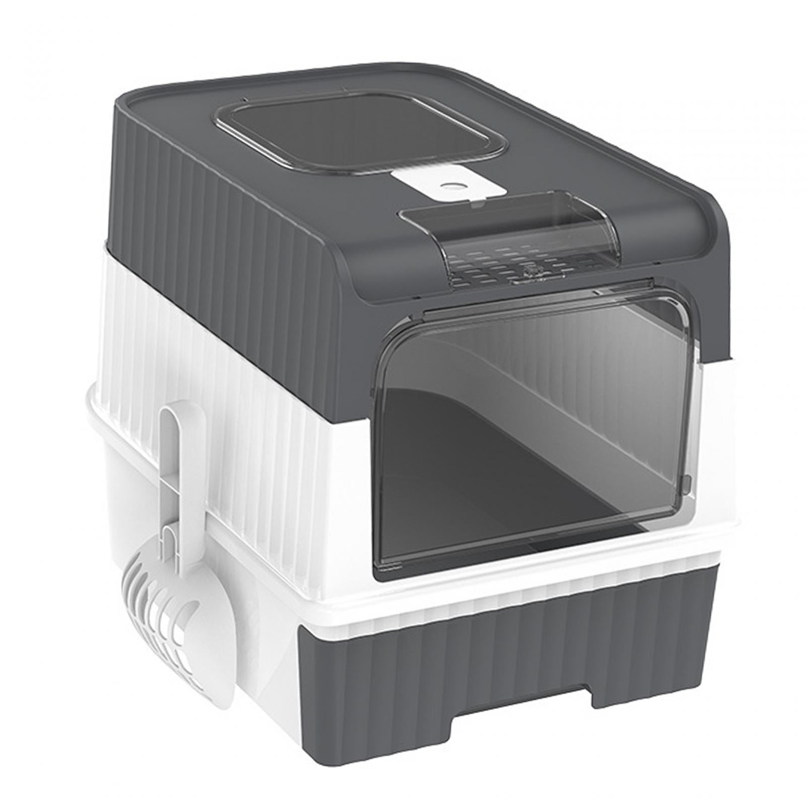 Bvdfgk Enclosed Litter Box, Foldable Large Litter Box, with Front Door Pull-out Drawer, Grey