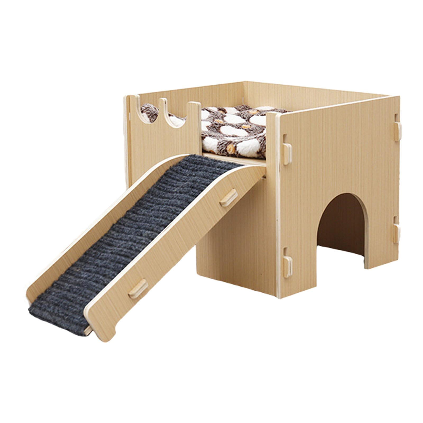 Bvdfgk Hamster House Wooden Guinea Pig Hideout Wood Cabin Bunny Playhouse Habitat Decor