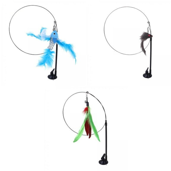 Bvdfgk Pack of 3 Interactive Cat Stick Feather Toy Long Rod Teaser Toy Exercise Toy