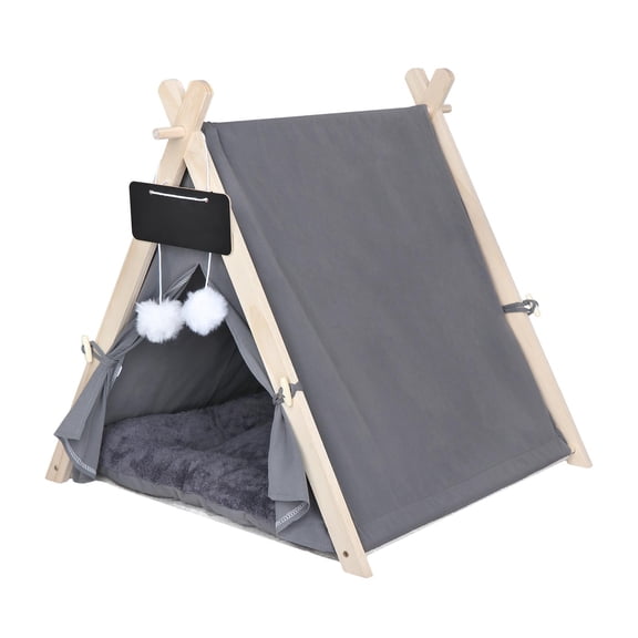 Bvdfgk Pet Teepee Cat Tent Bed with Cushion, Breathable Shelter Semi Enclosed Rest, Dog gray