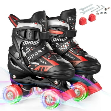 Bvivok Roller Skates for Boys, Adjustable 4 Sizes, with Light up Wheels, Black, M:2.5-6.5
