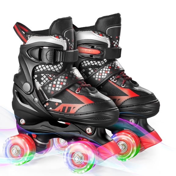 Bvivok Roller Skates for Boys, Adjustable 4 Sizes, with Light up Wheels, Black, S: 12C-1.5Y