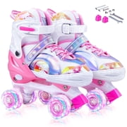 BVIVOK Adjustable Kids Roller Skates for Girls with Light up Wheels, Pink, Size 1-4