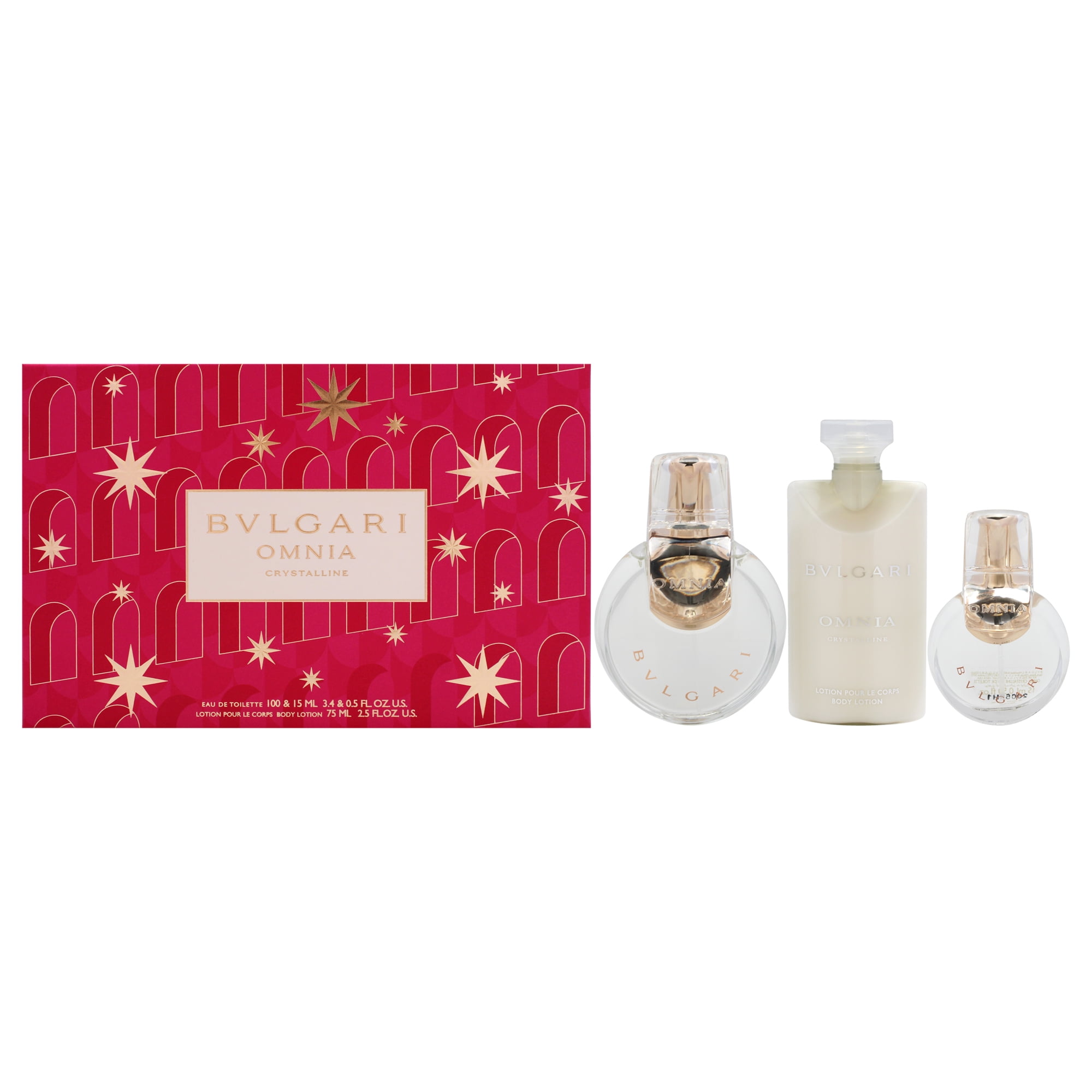 Bvlgari Omnia Crystalline , 3 Pc Gift Set 3.4oz EDT Spray, 0.5oz