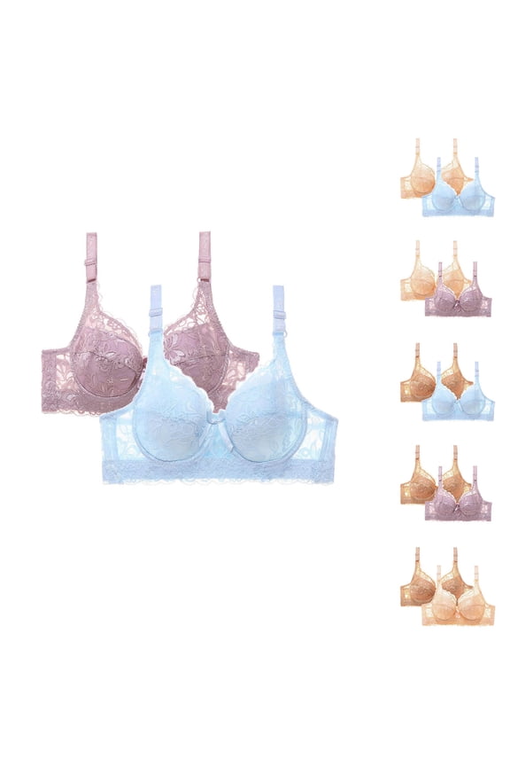2-Piece Women's Underwire Push-Up Side Armpit Control-Drooping Bra Cup