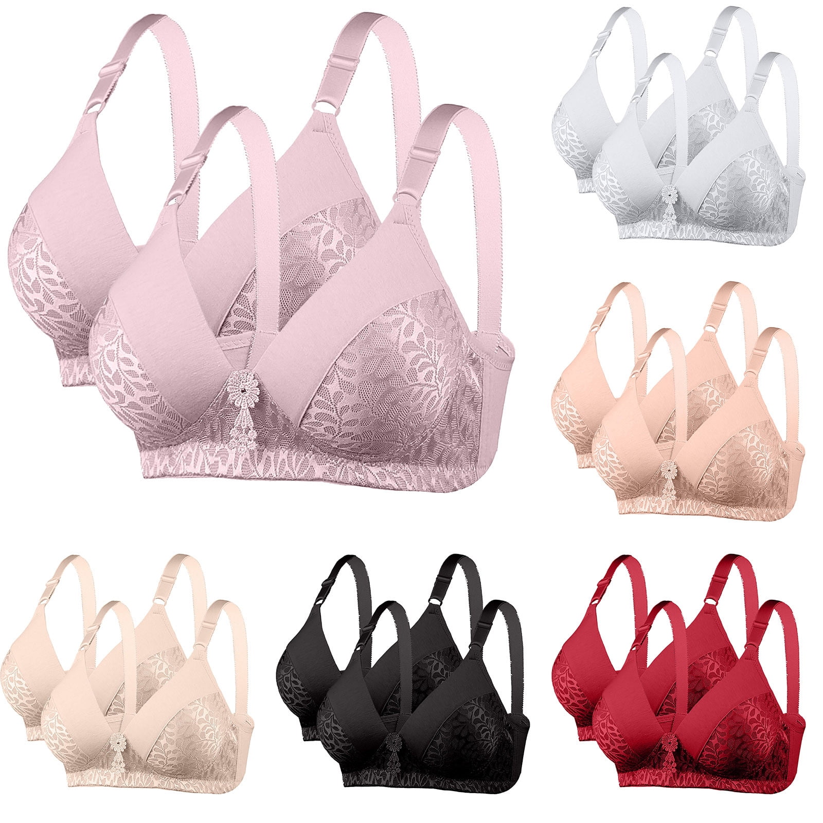 Bvxeep 2PC Women's Plus Size Wireless Lace Push-up Side Breast Support ...