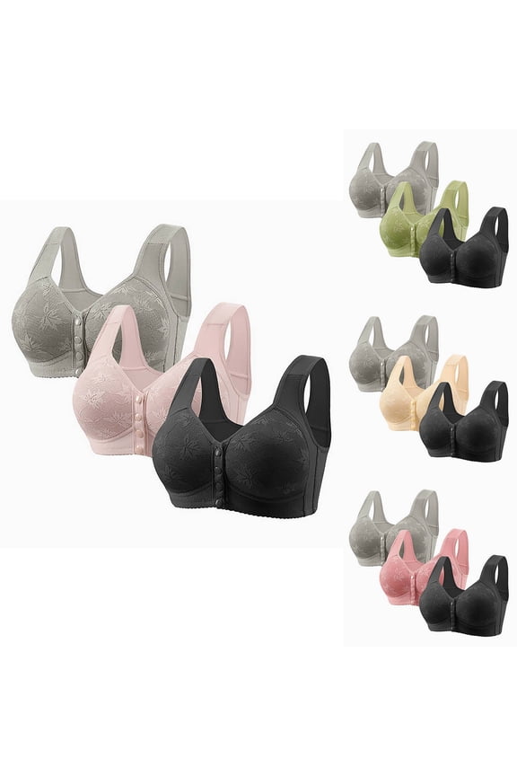 3-Piece Women's Non-Magnetic Wirefree Push-Up Front Closure Bra Cup Thin Crop Top Style Plus Size Style Daily Bra
