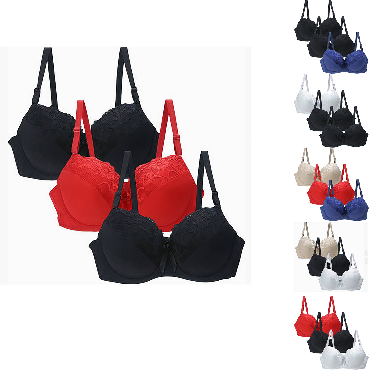 Bvxeep 3-Piece Women's Seamless Push-Up Lace Sports Bra Comfortable ...