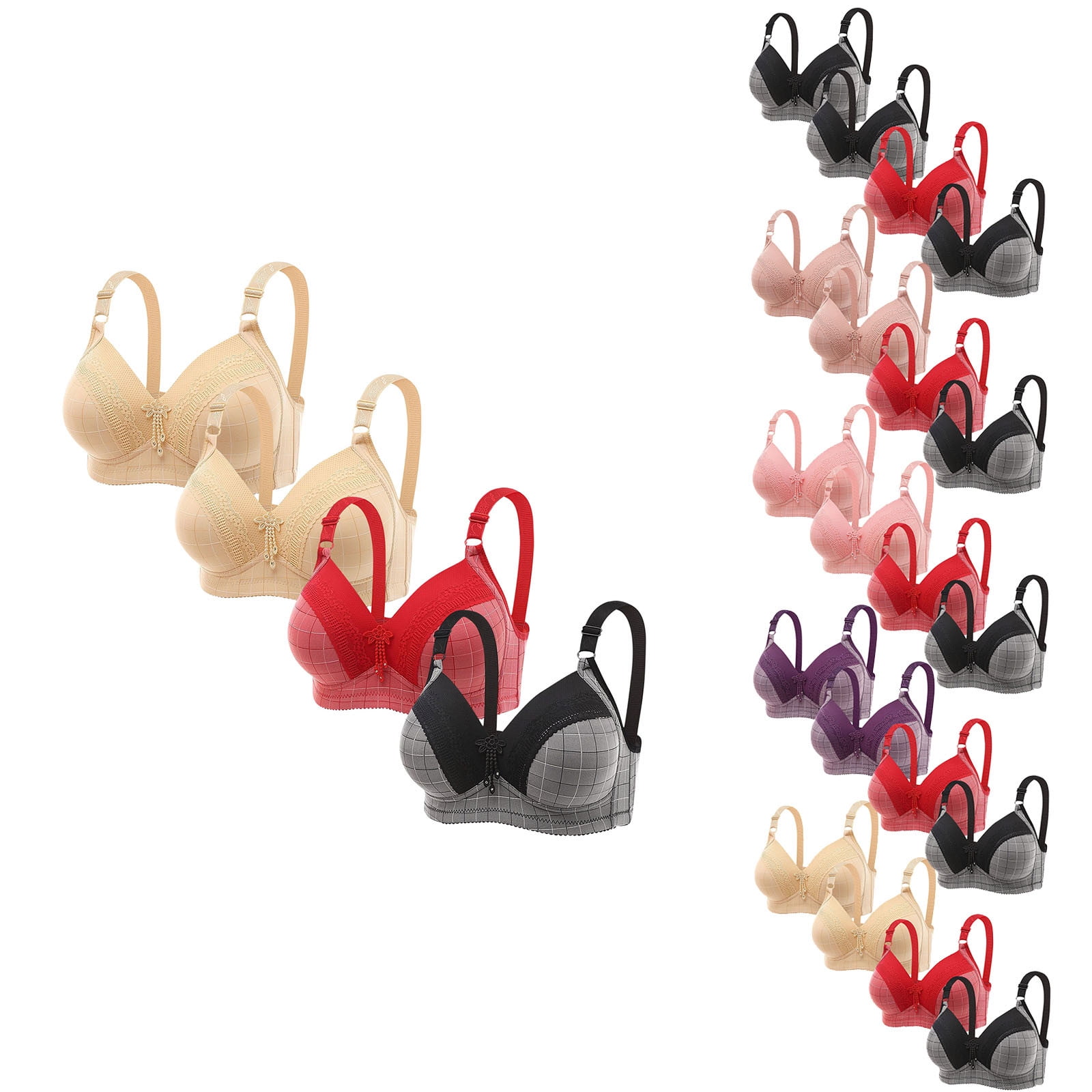 Bvxeep 4-Piece Plus Size Wirefree- Hook Lightweight Cup Women's Daily ...