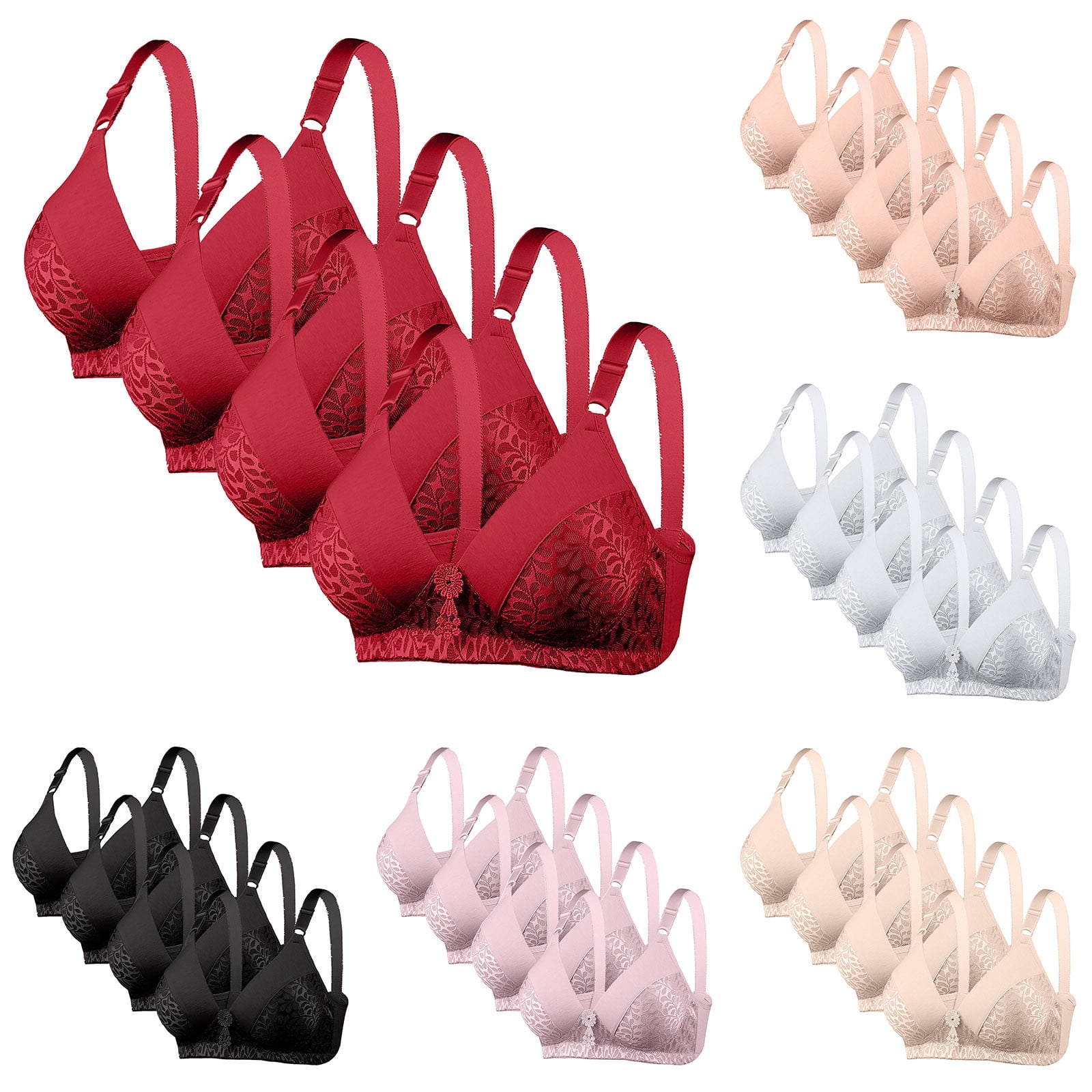 Bvxeep 4PC Women's Plus Size Wireless Lace Push-up Side Breast Support ...