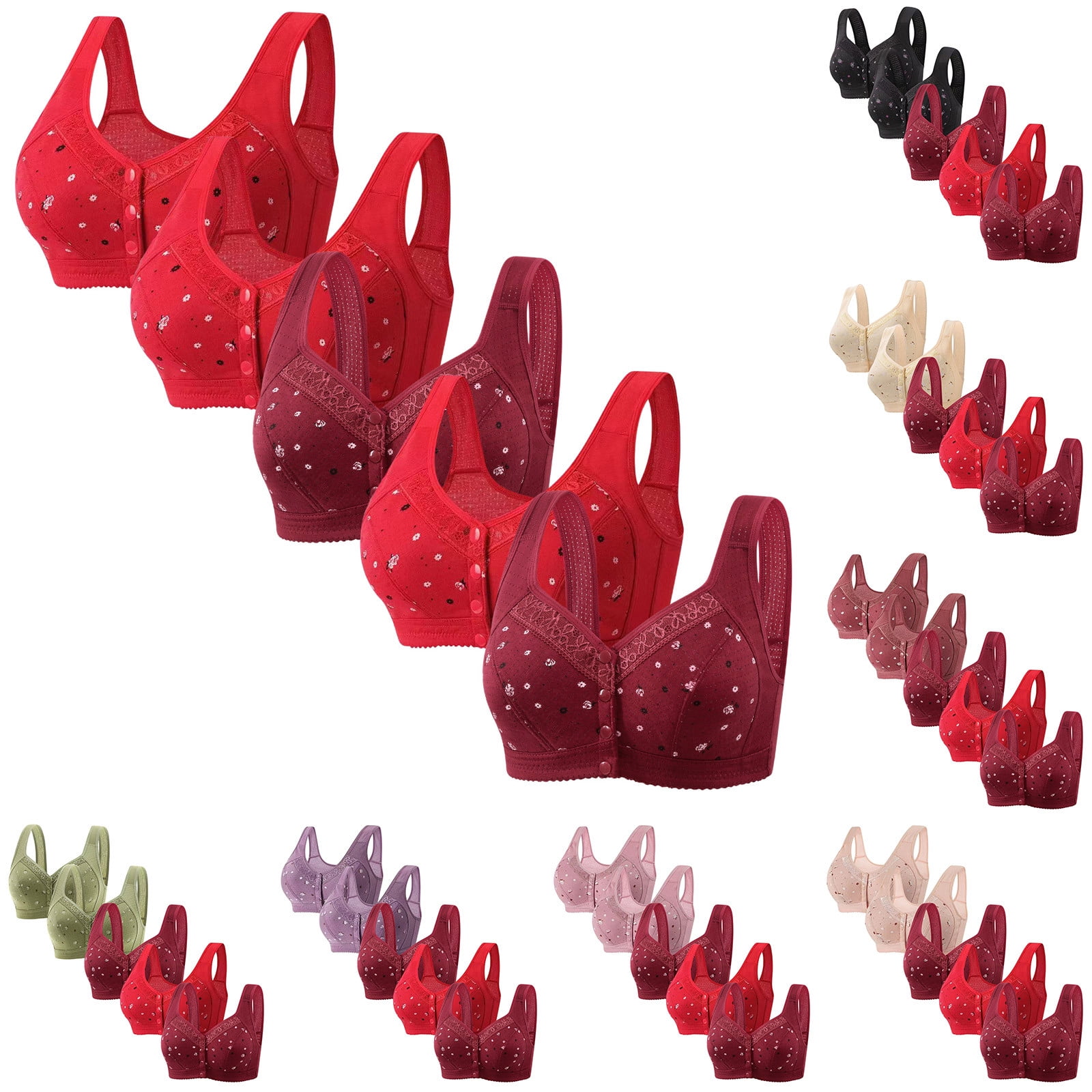 Bvxeep 5PC Women's Plus Size Wireless Push-Up Comfortable Breathable ...