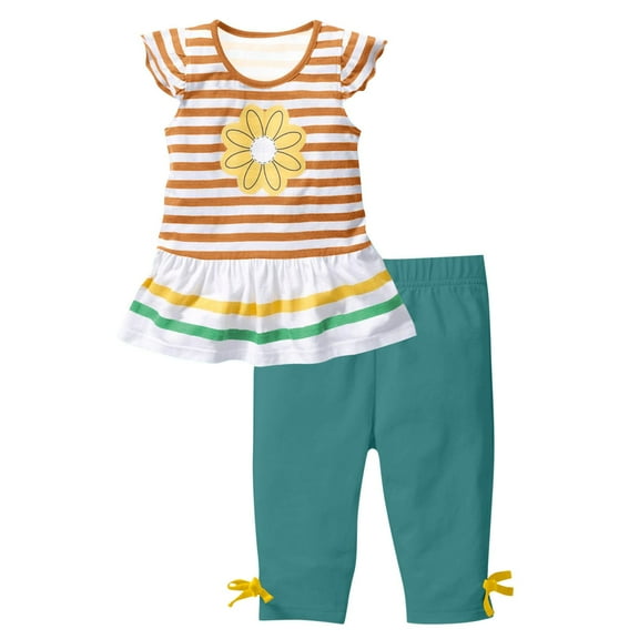 Avtoify Girl Outfits Casual, Toddler Clothes, Fashion Girls' Casual Short Sleeve Round Neck Collar Botton Printed Short Pants Sets