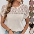 thumbnail image 1 of Bvxeep Fashion Women's Casual Floral Print Shoulder To Sleeved Hollowed Out Round Neck Top, 1 of 8