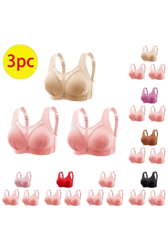 Plus Size Middle-Aged Women's Wirefree Bra Seamless Back Hook-Exposure Daily 3-Piece Bra Daily Bra