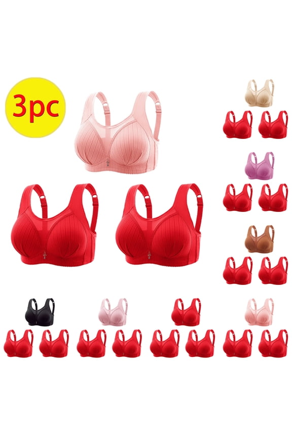 Plus Size Middle-Aged Women's Wirefree Bra Seamless Back Hook-Exposure Daily 3-Piece Bra Daily Bra