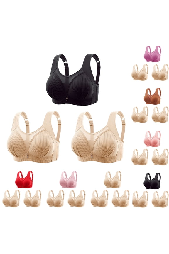 Plus Size Middle-Aged Women's Wirefree Bra Seamless Back Hook-Exposure Daily 3-Piece Bra