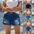thumbnail image 1 of Bvxeep Women's Button Detail Zipper With Pockets Distressed Denim Jeans Shorts Pants, 1 of 8