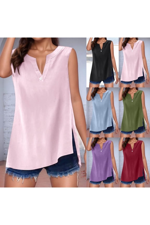 Women's Fashionable Solid Color Sleeveless V-Neck Top Pullover