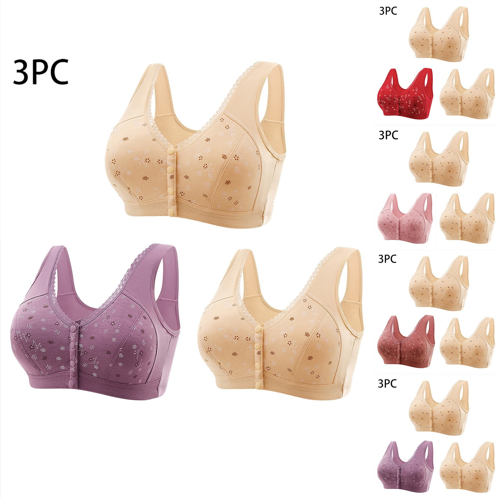 Bvxeep Women's Front Closure Middle-Aged Soft Plus Size Wireless Style ...