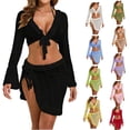 thumbnail image 1 of Bvxeep Women's Lace Long Sleeve 4-Piece Set Beach Vacation Dress Women's, 1 of 7