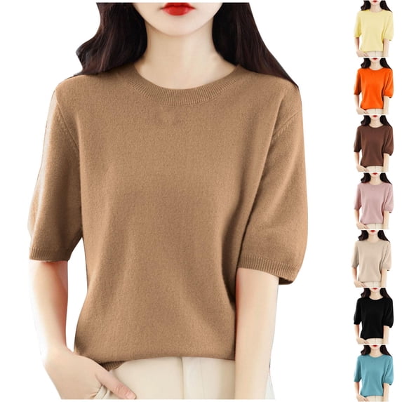 Bvxeep Women's Solid Color Base Layer Round Neck Short Sleeve Top