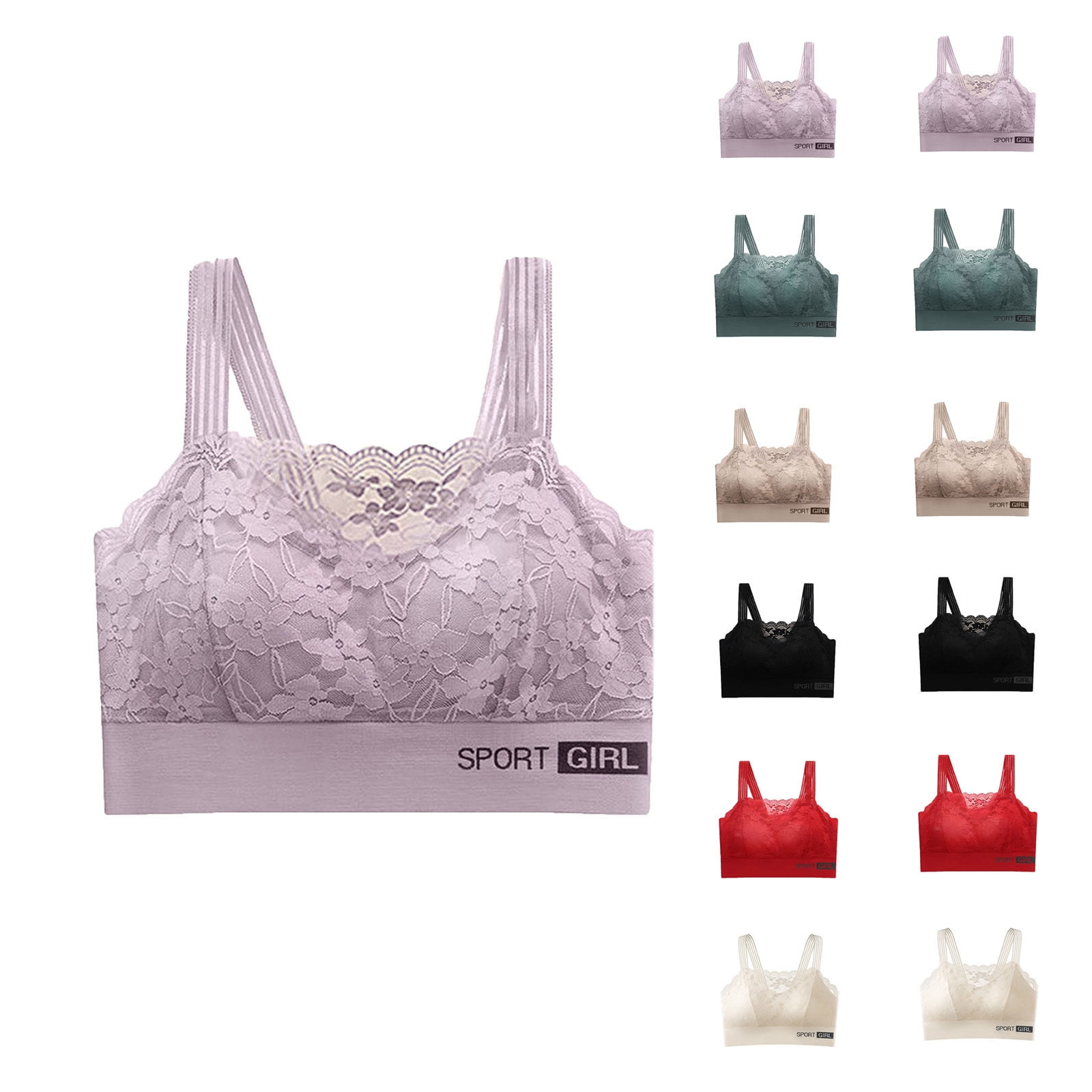 Bvxeep Women's Solid Color Fashionable Lace Push-up Bra-Wireless, Back ...