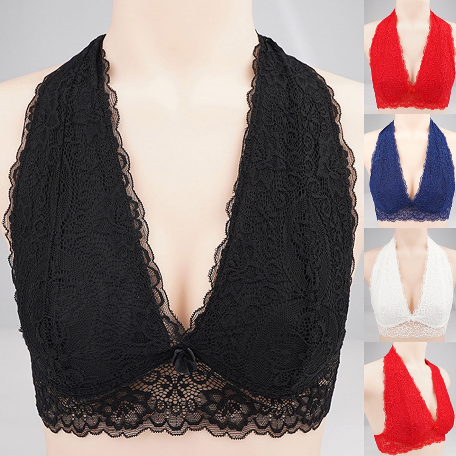 Bvxeep Women's Solid Color Lace Wireless Bra Fashionable Bra Push-up ...