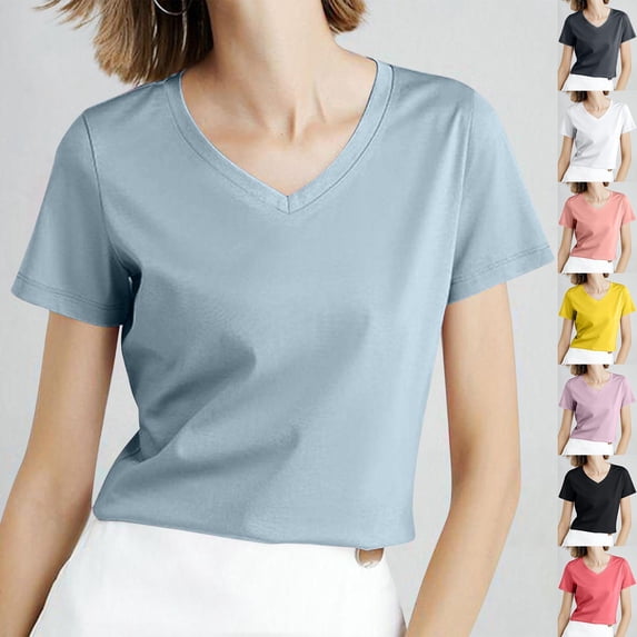 Bvxeep Women's Solid Color Short Sleeve V-Neck Casual Fashionable Top
