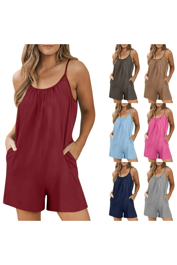 Women's Summer Casual Breathable Sports Solid Color Camisole Romper Romper Shorts