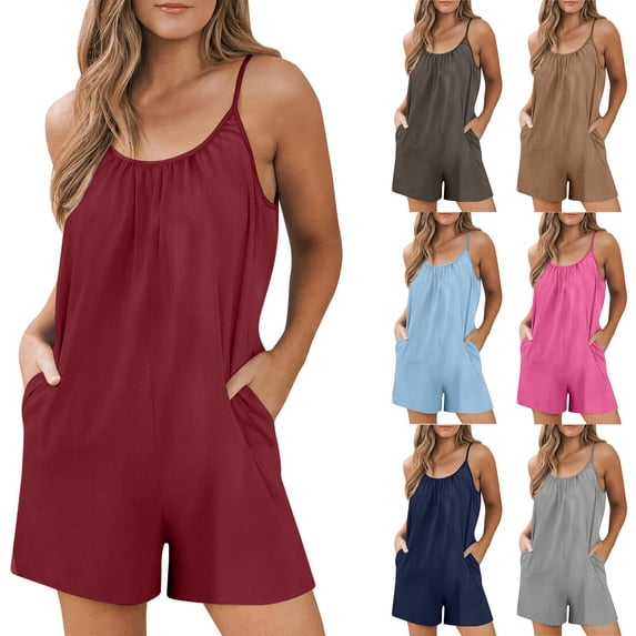 Bvxeep Women's Summer Casual Breathable Sports Solid Color Camisole Romper Romper Shorts