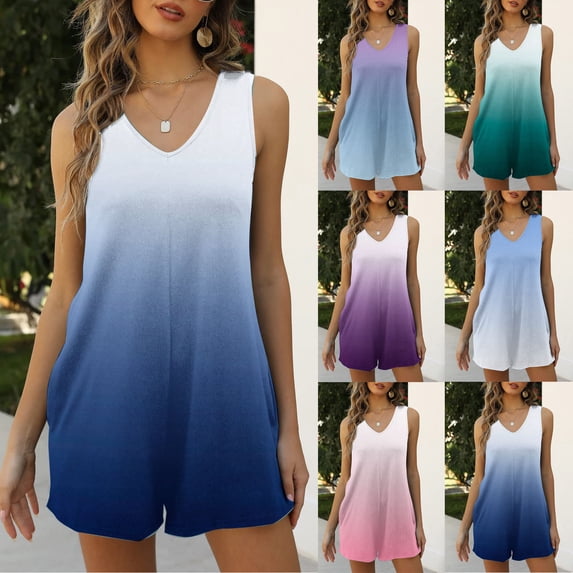 Bvxeep Women's Summer Pocket Camisole Shorts Romper with Romper Shorts