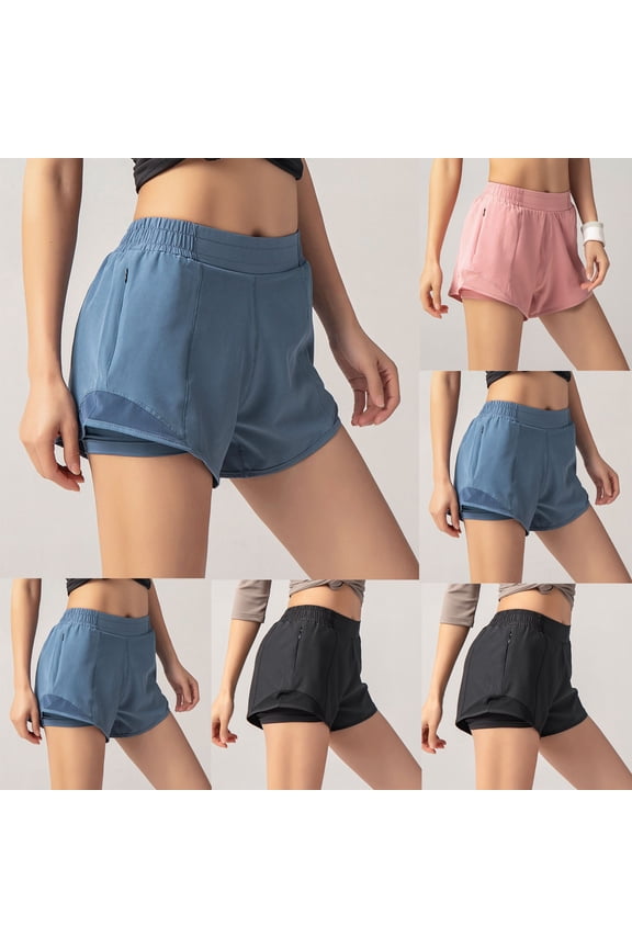 Women's Summer Solid Color Built-in Liner Stylish Elastic Waist Casual Shorts