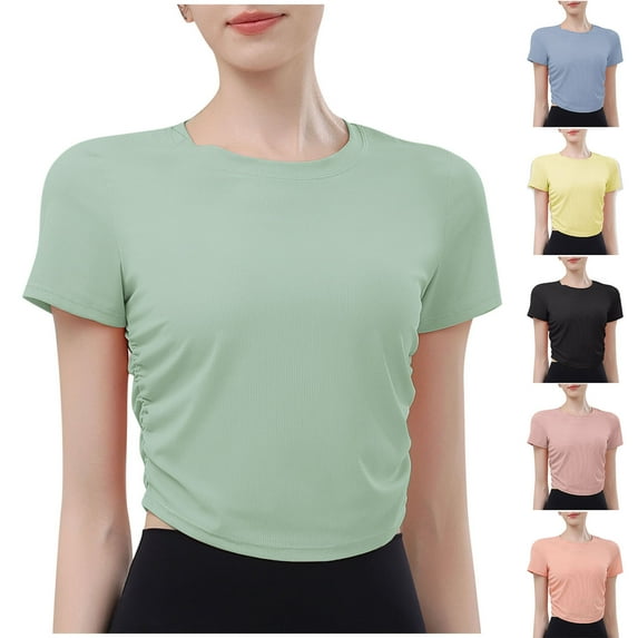 Bvxeep Women's T-shirt Solid Color Casual Round Neck Short Sleeve