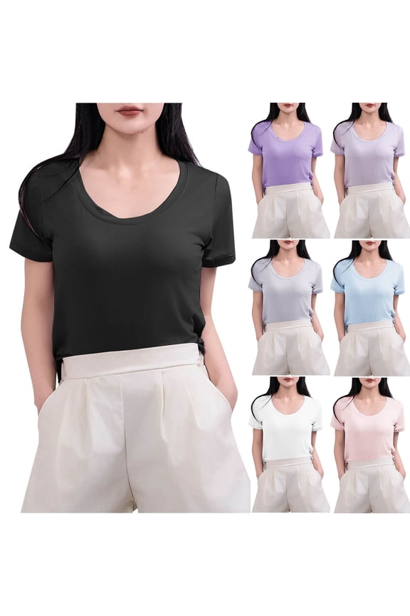 Women's T-shirt Solid Color Casual U-neck Short Sleeve Layering