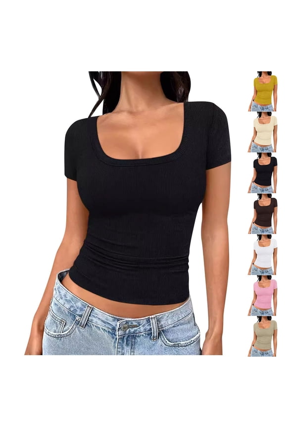 Women's Top Solid Color Casual U-neck Short Sleeve