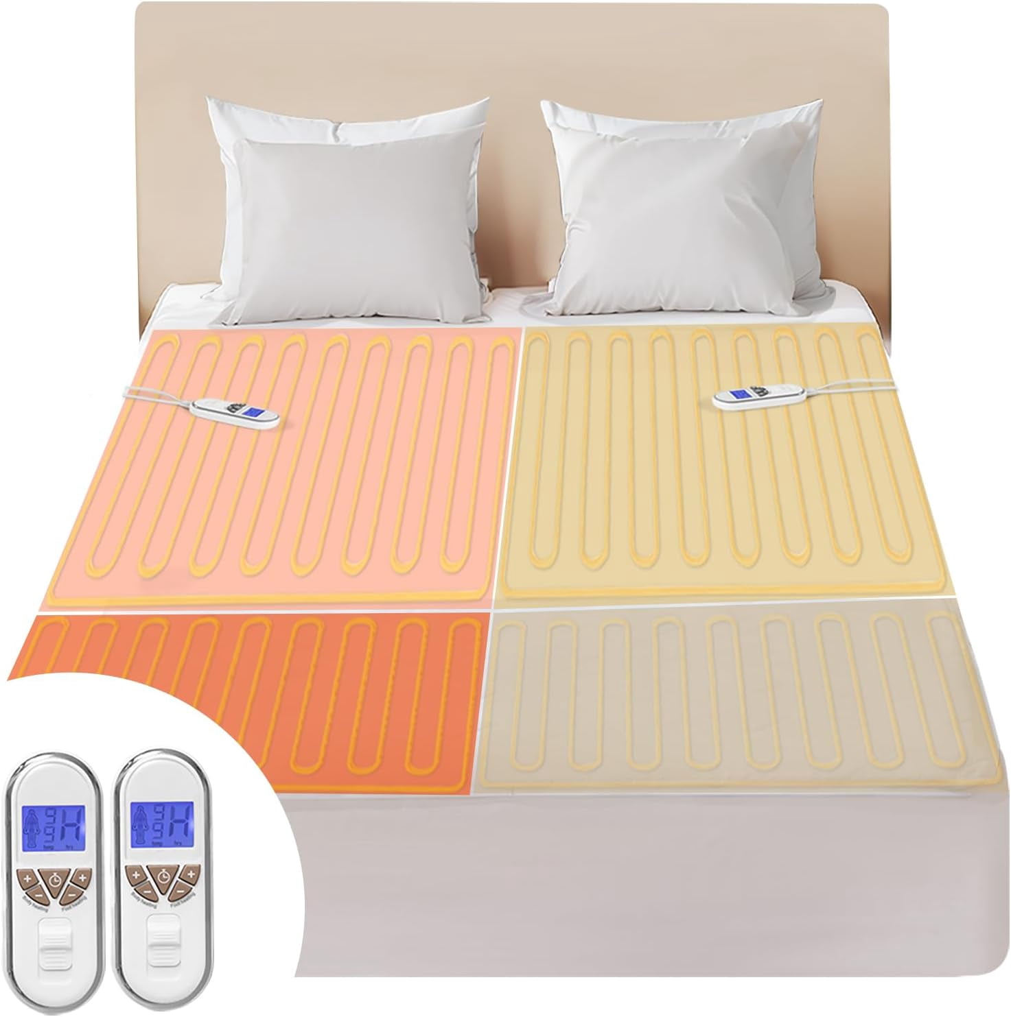 Bwarm Premium Multi-Zone Electric Heated Mattress Pad Cal King, Dual ...
