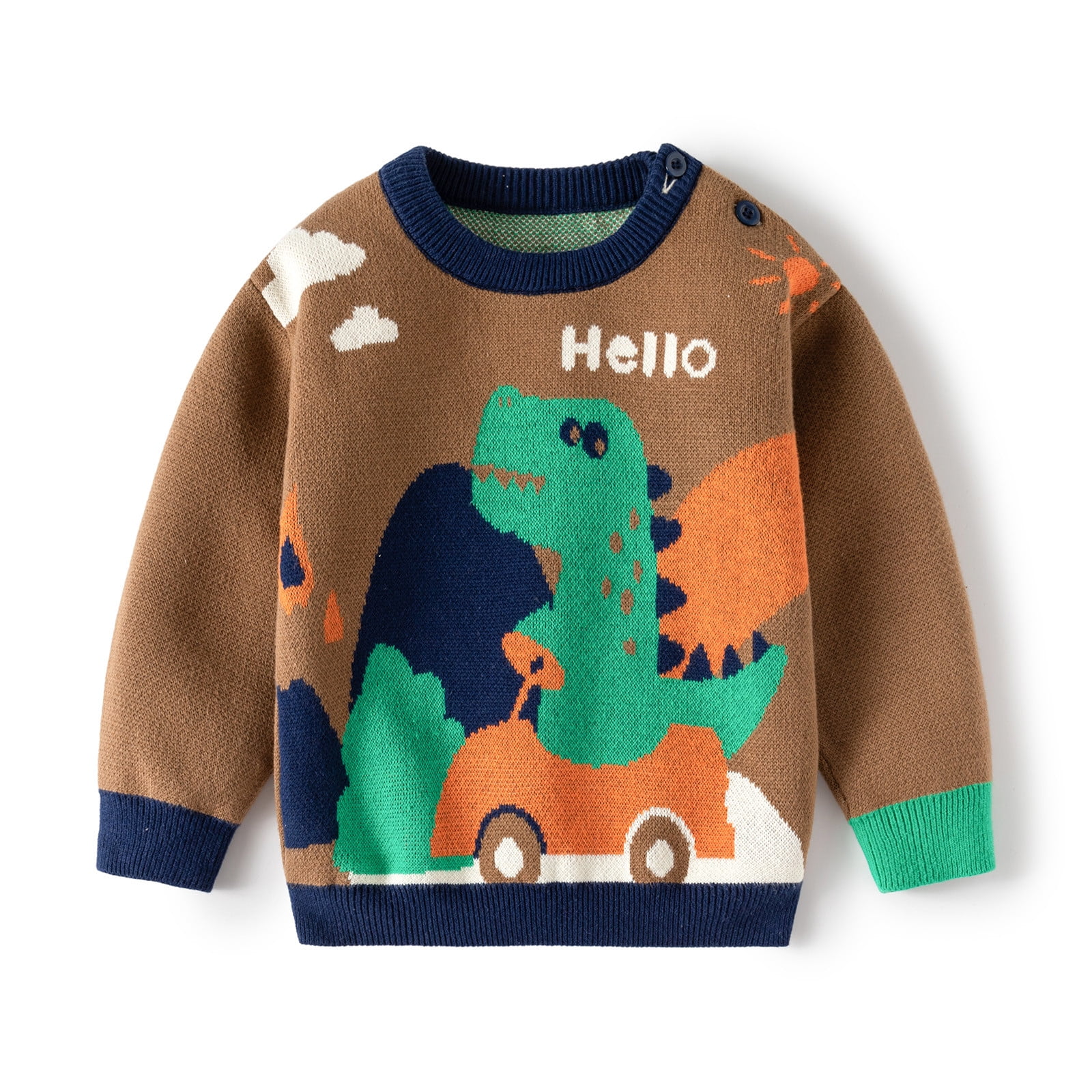 Toddler Baby Boy Girl Knit Sweater - Crewneck Long Sleeve Pullover With Witch Hat Embroidery - Fall Winter Warm Sweatshirt (95% Cotton)