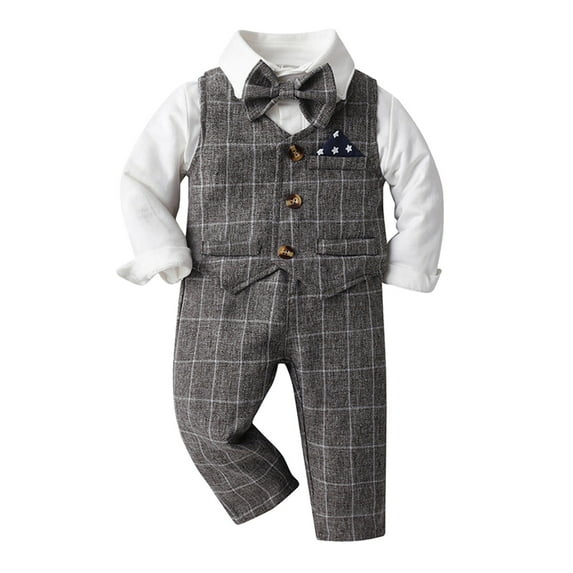 Bwdbhd Baby Boys Formal Suit Gentleman Set Long Sleeve Shirt Pants Bowtie Wedding Tuxedo Outfits Bronze,12-18 Months
