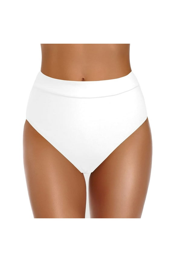 Bathing Suit Bottoms Tummy Control Women's Swim Bottom High Waist Retro Basic Full Coverage Bikini Tankini Swimsuit Briefs White,2XL