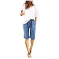 thumbnail image 1 of Bwdbhd Bike Shorts Women Cotton Linen Shorts for Women Drawstring Print Knee-Length Summer Casual Plus Size Shorts with Pockets Light Blue,L, 1 of 4