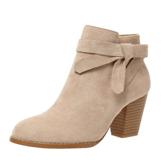 Bwdbhd Boots for Women Short Stuff Boot Zipper Toe Fashion Booties Outsole Western Cowgirl Boot Ankle Boots for Women Low Heel Beige,6