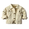 thumbnail image 1 of Bwdbhd Boys Girls Denim Jacket Kids Toddler Denim Shirt 2024 Long Sleeve Jacket Baby Fall Shirt Coat Outwear Beige,5-6 Years, 1 of 3