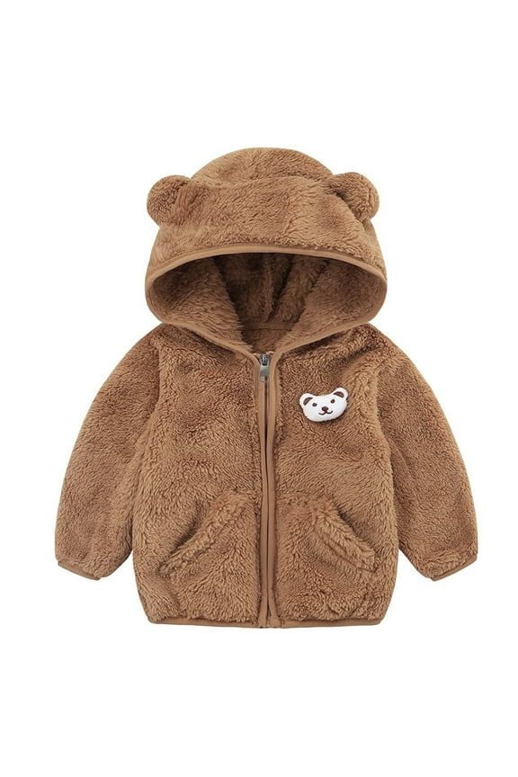 Boys Jacket Baby Toddler Boy Girl Warm Winter Jacket with Hood Lightweight Coat Clothes for Kids Brown,12-18 Months