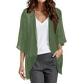 thumbnail image 1 of Bwdbhd Cardigans for Women Cardigan 3/4 Sleeves Open Front Lightweight Cardigan Draped Ruffles Knit Cardigan Green,2XL, 1 of 4