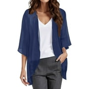 Bwdbhd Cardigans for Women Cardigan 3/4 Sleeves Open Front Lightweight Cardigan Draped Ruffles Knit Cardigan Navy,2XL