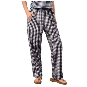 Bwdbhd Dress Pants Women Y2K Wide Leg Gingham Pants High Waist Side Tie Loose Fit Plaid Trouser Lounge Pants Black,L