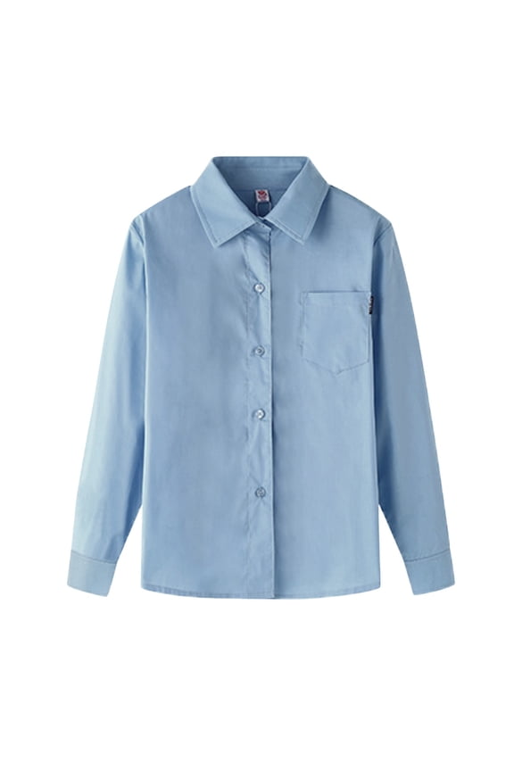 Girls Long Sleeve Shirts Little Girls Button Down Shirt Long Sleeve White Shirt Dress Collar School Uniform Blue,9-10 Years